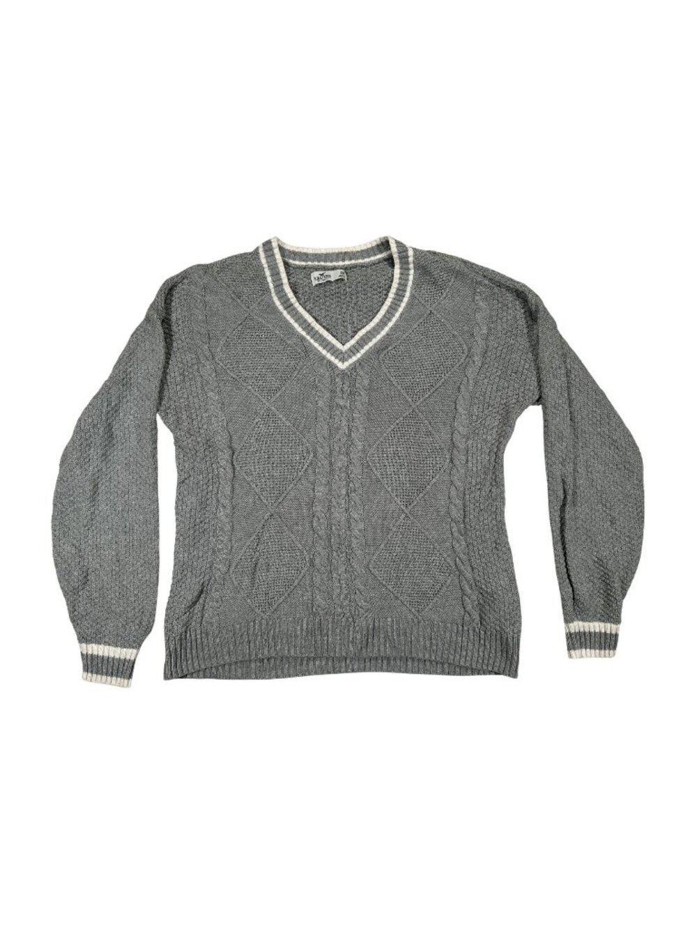 Hollister Cable Knit Pullover Sweater XS Gray V-Neck Long Sleeve Casual Style